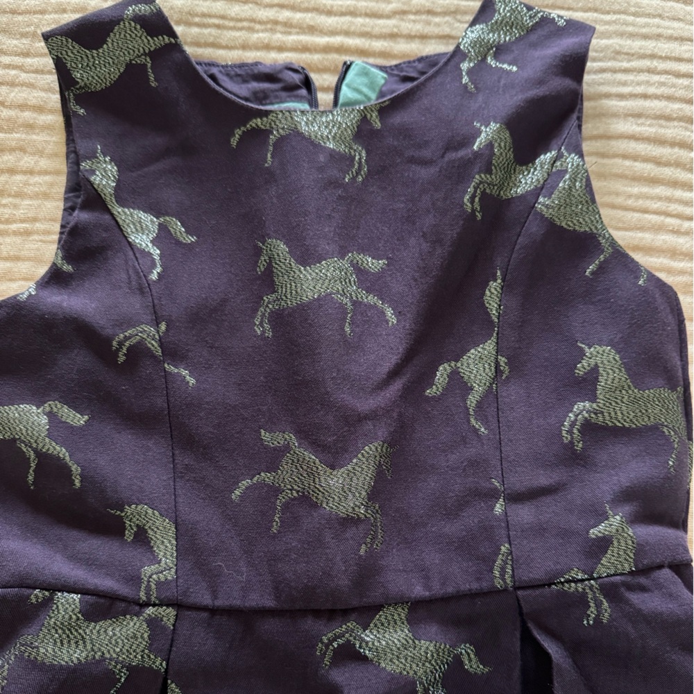Mini Boden Johnnie B Purple Dress with Silver Unicorns